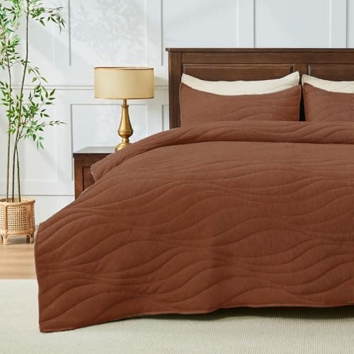 DOWN HOME Crinkle Textured Velvet Quilt Set with Shams, All-Season Luxury Modern Bedding,Easy Care Comforter,Ultra-Soft,Lightweight & Breathable, Queen, Rosewood Brown - Image 1
