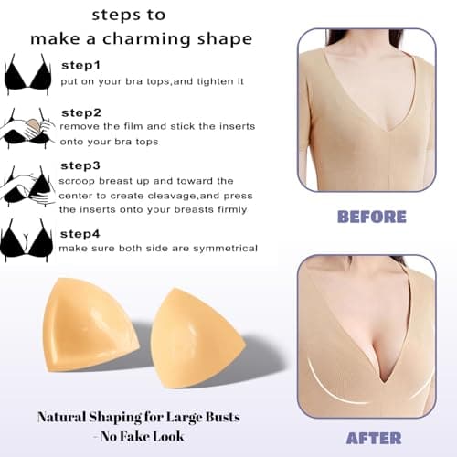 DEPOVOR Double-Sided Adhesive Bra Inserts, Large Size Lightly Padded for D+ Cups, Reusable Lifting Enhancers for Large Busts Beige - Thumbnail 5