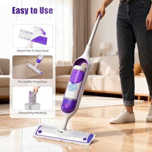 10 Pack Disposable Mopping Pads Refills for Swiffer PowerMop Multi-Surface & Wood Mops, Spray Clean Pads Replacement for Floor Cleaning（Purple Without Handle） - Thumbnail 6
