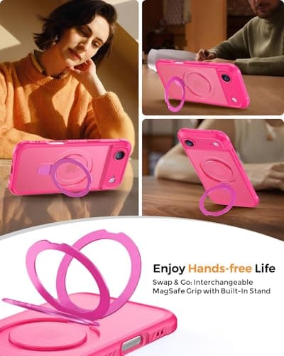 MOCCA Design for iPhone Air Case, Compatible with Magsafe [Premium Invisible Magnetic Ring Stand] [Military Drop Protection] Full Camera Guard Translucent Matte Slim Phone Cover 6.5",Hot Pink - Thumbnail 4