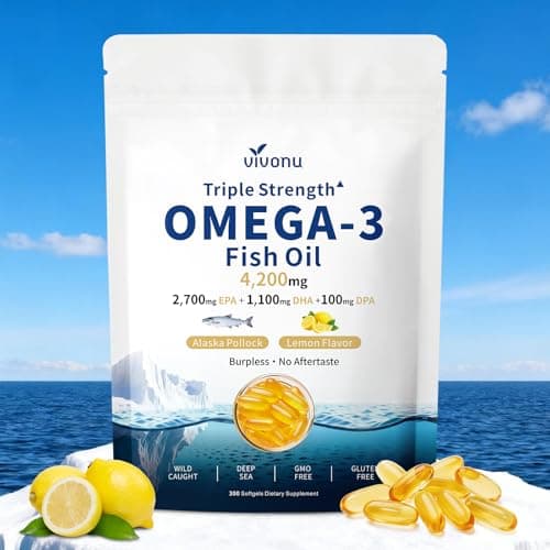 VivoNu Triple Strength Omega 3 Fish Oil - 4200mg, 300 Softgels | Enteric-Coated for No Fishy Aftertaste | Wild-Caught | Third-Party Tested - Image 1