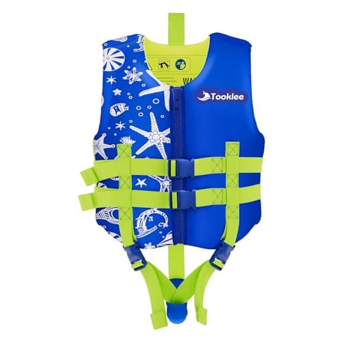 Tooklee Swim Vest for Kids & Toddler Age 1-2-3-5-7-9, Kids Floaties Swim Training Jacket Buoyancy Aid for 20-30-50-90 lbs Boys & Girls, Soft Neoprene Comfort Dual Strap Vest for Pool & Beach, Blue, M - Image 1