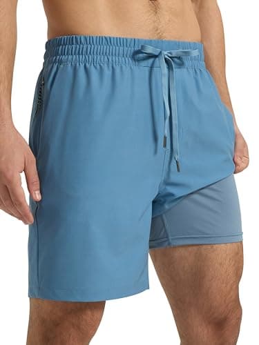 Arcweg Mens Swim Trunks 7 inch Quick Dry Bathing Suits Casual Swimwear for Men with Mesh Liner & Zipper Pocket Turquoise Blue - Image 1