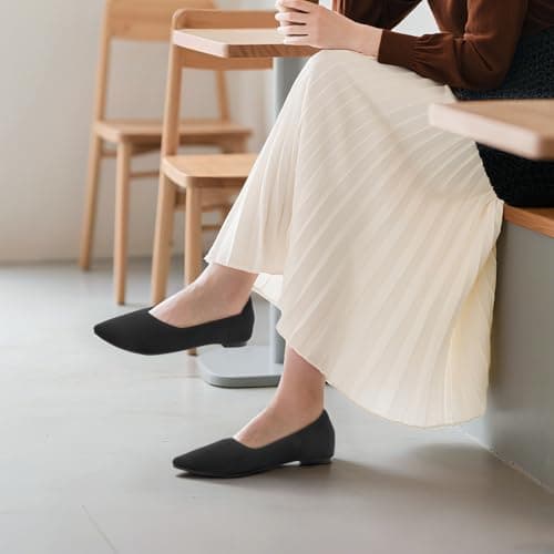 ATHMILE Pointed Toe Flats for Women Ultra-Comfortable Knit Ballet Flats Shoes for Women with Memory Foam & Padding, Machine Washable Womens Flats for Work Office Casual Wedding Black Size 10 - Thumbnail 2