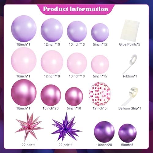 Pink and Purple Balloons Arch Kit, 140Pcs Metallic Rose Light Purple Pink Balloon Garland Arch Kit Confetti Balloons with Stars for Wedding Bridal Shower Butterfly Birthday Party Decorations - Thumbnail 6