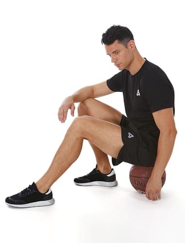 SILKWORLD Men's Running Stretch Quick Dry Shorts with Zipper Pockets, Black,Dark Navy(Pack of 2), Medium - Thumbnail 6