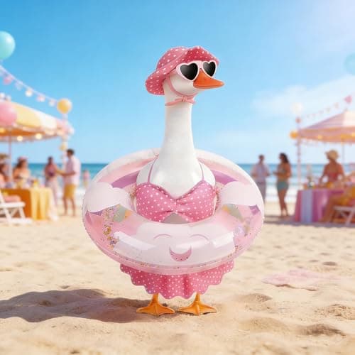 yuboo Summer Porch Goose Outfit Bikini Goose Outfits, Pink Easter Geese Outfits Clothes Costume with Sunglasses Swim Ring for 23in Summer Spring Porch Goose Outdoor Statues - Image 1
