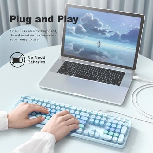 Atelus Large Print Keyboard, USB Wired Computer Keyboard with Retro Keycaps, Numeric Keypad and Media Hotkey for Office Desktop PC Laptop and Windows 7 8 10 11 (Blue Colorful) - Thumbnail 3