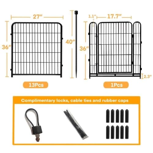 Getlay Garden Fence with Gate 36 in(H)×27 in(L) 14 Panels Total 31 Ft(L), Garden Fences and Borders for Dogs, Animal Barrier Fence, Black Metal Decorative Garden Fencing - Thumbnail 3