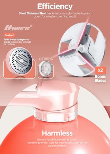 Fabric Shaver, Lint Remover, Bymore Lint Shaver Defuzzer Sweater Shaver for Clothes and Furniture AC Adapter or Battery Operated Pill Fuzz Remover (Pink) - Thumbnail 3