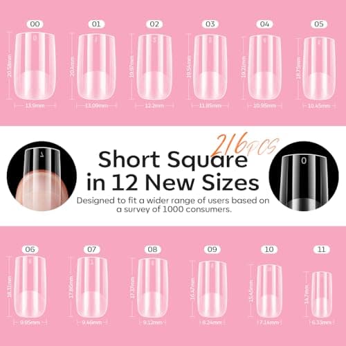 modelones X Nail Gel Kit Kit Short Square, 9-in-One Nail Glue with Portable U V Lamp 216Pcs 12Sizes Pre-Etched Press ons Fake Acrylic Extension Kit DIY Salon Gift for Women - Thumbnail 6
