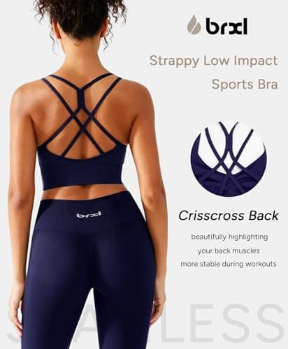BRXL Womens Sports Bras Low Impact Strappy Sports Bra Longline Padded Sports Bras Blue Yoga Workout Sports Bra Blue M - Thumbnail 3