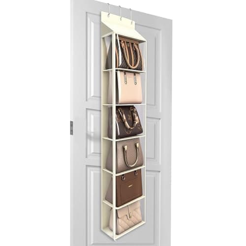 Lirex Over The Door Purse Organizer & Purse Shelf for Closet – Handbag Storage Organizer with Purse Hanger. Perfect for Scarves, Hats, and Leggings. L (15.7'' x 5.7'' x 68''), Cream White