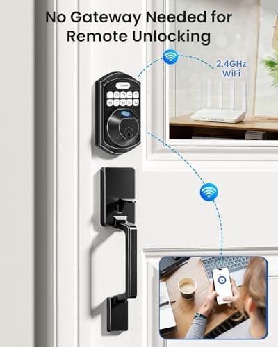 TEEHO TE012W-H WiFi Keypad Door Lock with Handle Set, Fingerprint Smart Locks, Front Door Keyless Entry, APP Remote & Voice Control, Digital Deadbolt with 2 Keys, Auto-Lock, Easy Install, Matte Black - Thumbnail 3