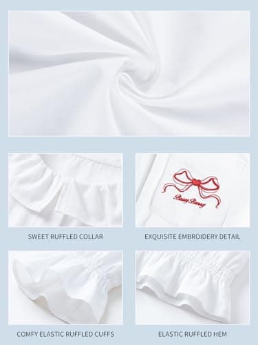Barry Banny Girls White Button Down Shirt Peter Pan Collar White Blouse with Ruffle Hem Uniform Top for 6-7Y - Thumbnail 4