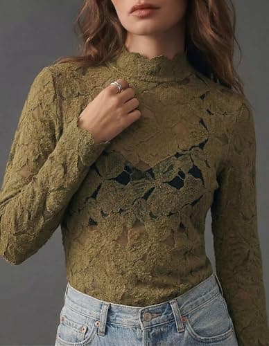 QiuDumo Womens Vintage Victorian Lace Tunic Elegant Dressy Casual Wedding Guest Holiday Wear Sage Green XL - Thumbnail 2