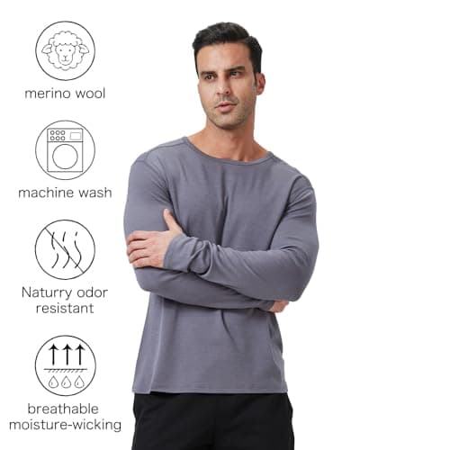 Outdoor Men's Merino Wool Quick-Drying Hiking Warm Long-Sleeved Underwear Sports Ski Base Top 300g Grey XL - Thumbnail 2