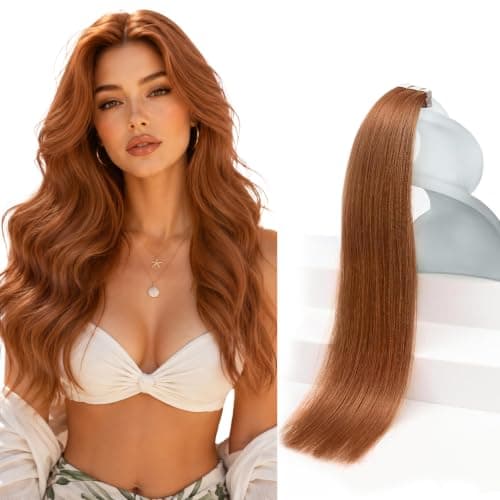 Sunny Hair Tape in Hair Extensions Human Hair Copper Orange Remy Hair Extensions Tape in 22inch Tape in Human Hair Extensions Add Length for Wedding 20Pcs 50g - Image 1