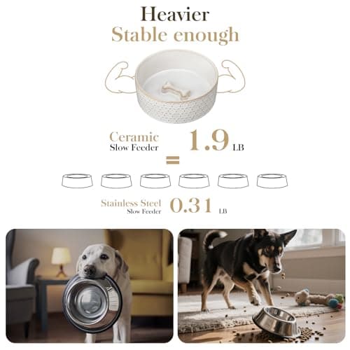 MALACASA Ceramic Dog Food Bowl, 3.5 Cups or 32oz Dog Food Water Dish for Mudium Breeds, Pet Bowl Dishwasher & Microwave Safe, Honeycomb, Series Lydia - Thumbnail 5