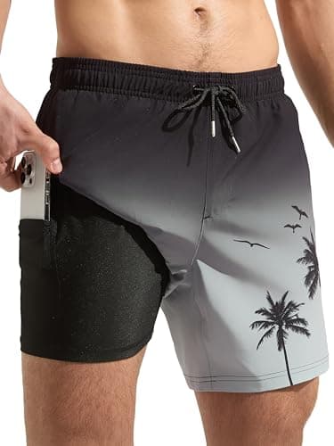 Arcweg Mens Swimming Trunks 2 in 1 with Boxer Liner 5.5" Quick Dry Swimwear Bathing Suit Swim Shorts with Zipper Pockets - Image 1