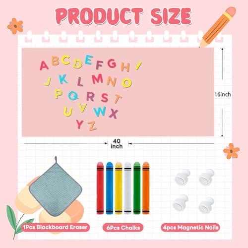 Magnetic Chalkboard Wall Decal For Kids,Upgraded Thickened Magnetic Chalkboard for Wall,Suitable for Home Decoration Wallpaper and Children's Game Room,School (Pink, 16x40 Inch) - Thumbnail 2