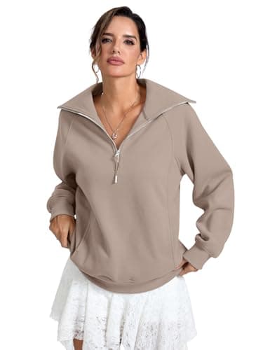 EasyGala Womens Fleece Lined Sweatshirts Oversized Half Zip Warmth Pullover with Pocket Trendy Long Sleeve Going Out Tops Winter Outfits Clothes 2025 Coffeegrey XX-Large - Thumbnail 6