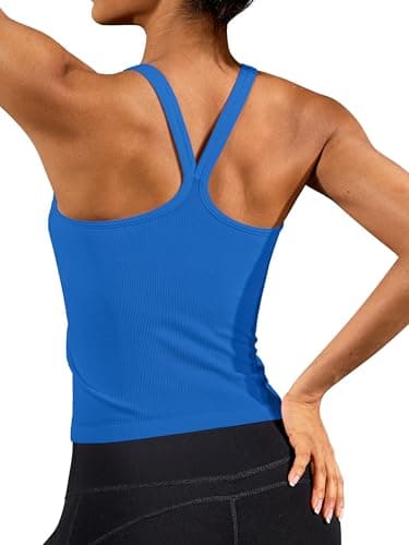 ATTRACO Ribbed Tank Tops for Women Seamless Athletic Tank Active Blue Sports Bra Running XL - Image 1