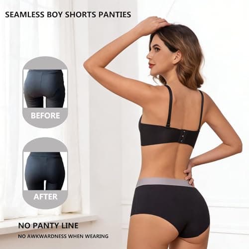 moonlight elves Womens Seamless Boy Shorts Underwear, No Show Boyshorts Panties For Women，Hipster Stretch Boxer Short Briefs Panty With Cotton Crotch 4 Pack, MultiPack, Size L - Thumbnail 5
