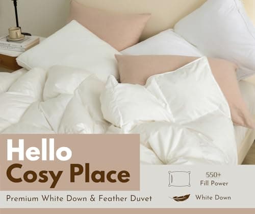 baisihan Luxury Goose Feather Down Comforter, Queen Size All Seasons 100% Organic Cotton Duvet Insert, Hotel Collection Comforter Ultra Soft 550+ Fill Power Feather&Down Proof Duvet Insert (90"x90") - Thumbnail 2