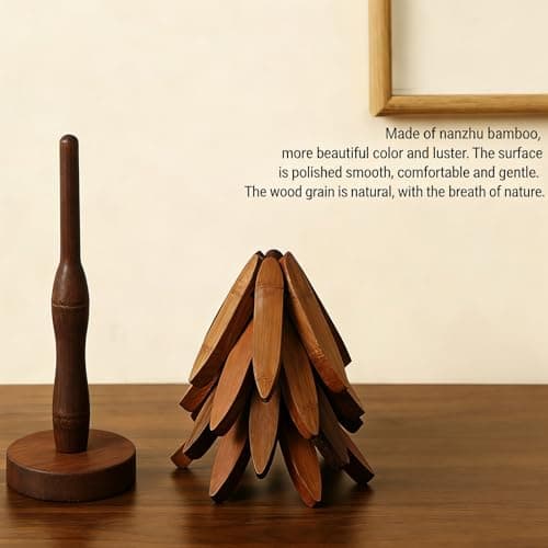 Wooden Trivets for Hot Dishes, Tree Shape Trivet Set, 4 Wooden Trivets + 1 Stand, for Hot Dishes, Pot, Bowl, Teapot, Hot Pot Holders(Walnut Wood) - Thumbnail 4