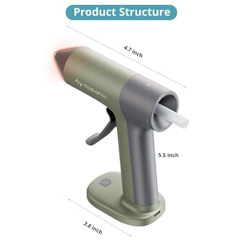 Tilswall 4V Glue Gun, Hot Glue Gun Cordless with Rapid 30s Preheat, 2000mAh Type-C Rechargeable, and 20 Glue Sticks, Anti-drip Nozzle, Auto Shut-Off, Ideal for Crafting - Green - Thumbnail 5