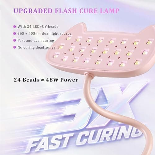 U V LED Nail Lamp, JIUWIIL U V Light for Gel Nails with 24 Beads Curing lamp 3 Timer Nail Dryer, LCD Display, Auto Sensor, Fast Curing Goosenecks Lamp for Gel Polish for Advanced DIY at Home (Pink) - Thumbnail 2