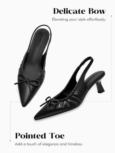 Coutgo Womens Slingback Low Kitten Heels Bow Pumps Work Party Dress Shoes - Thumbnail 6