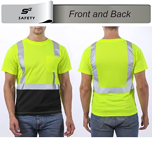 sesafety Hi Visibility Shirts for Men, Safety Shirts with Reflective Strips Class 2, Hi Vis Construction Work Shirt with Pocket Yellow 3XL - Thumbnail 2
