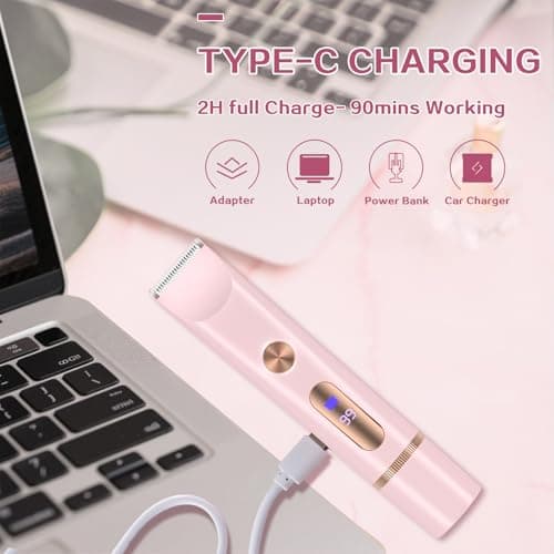 2 in 1 Bikini Trimmer for Women, Dual Head Electric Shaver with LED Display, IPX7 Waterproof Body Pubic Hair Trimmer Rechargeable Womens Electric Razor for Armpit Leg Body Facial Wet & Dry Use - Thumbnail 6