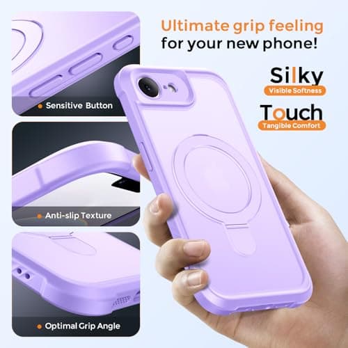 MOCCA for iPhone 17e Case & iPhone 16e Case with Magnetic Invisible Stand [Full Camera Protection][Compatible with Magsafe]Military Drop Shockproof Translucent Matte Phone Case Cover 6.1",Light Purple - Thumbnail 6