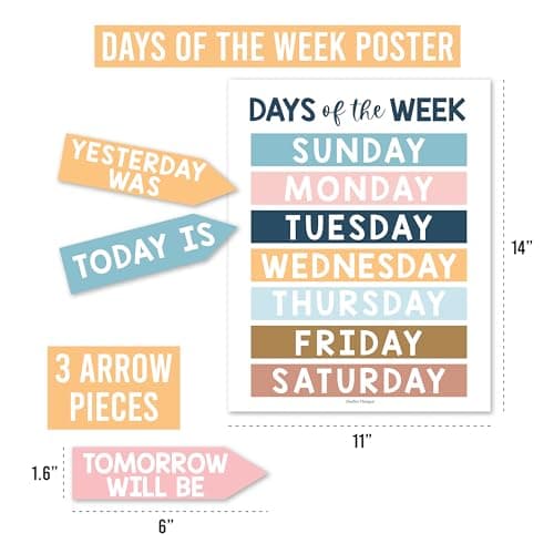 Hadley Designs Classroom Calendar Set Bulletin Board Decorations - Boho School Calendar for Classroom Decor, Kindergarten Preschool Elementary Teacher Must Haves, Homeschool & Daycare Essentials - Thumbnail 4