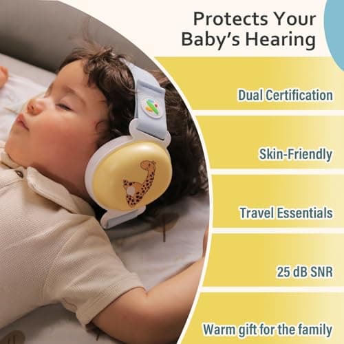 25dB NRR Noise Cancelling Baby Earmuffs - CPC & CE Certified, Ultra Lightweight Adjustable 6+ Months Infants - Protect Sleep & Hearing for Airplanes, Concerts, Outdoor Trips - Baby Travel Essentials - Thumbnail 3
