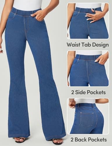 IUGA Bell Bottom Jeans for Women High Waist Stretchy Pull On Bootcut Sweatpant Jeans Flare Leggings Tummy Control Flare Pants(29" Inseam, Light Blue, Small) - Thumbnail 4