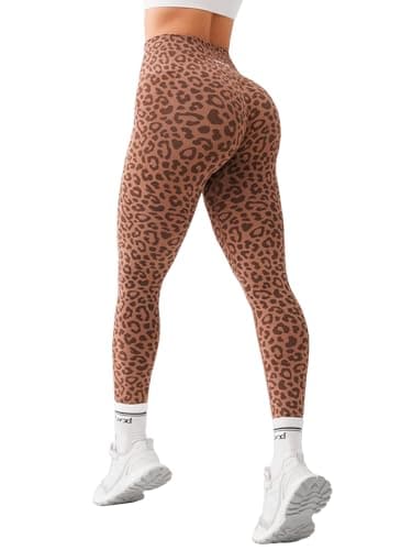 BRXL Butt Lifting Workout Leggings for Women Tummy Control High Waist Seamless No Front Seam Gym Yoga Running Leggings Leopard Brown XL - Image 1