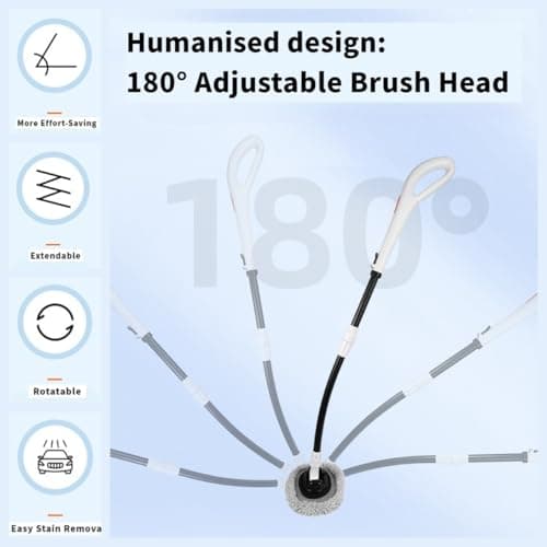 3-Section Telescopic Car Wash Brush with 15° Curved Aluminum Alloy Handle & 180° Adjustable Head | Non-Scratch Brush for Car Truck RV Boat Wheel Well Solar Panels Cleaning - Thumbnail 3