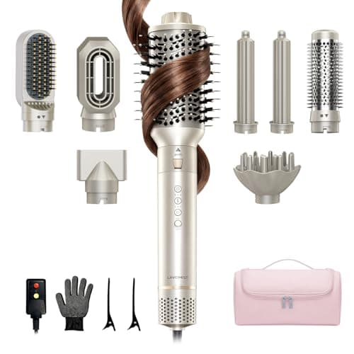 Lavomist 9-in-1 Dual Voltage Hot Air Styler & Hair Dryer Brush (100-240V) with Straightener & Curler Attachments, 110,000 RPM Ionic Fast Drying for Frizz-Free Styling, Includes Travel Bag - Image 1