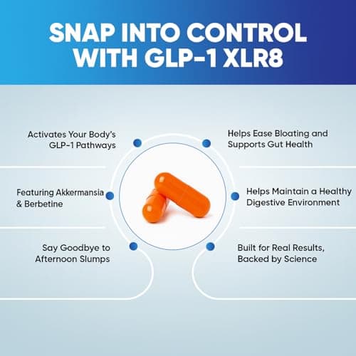 GLP-1 XLR8 Supplement for Weight Loss, Digestion, Constipation, Bloating Relief with Akkermansia 2.6 Billion AFU Live Prebiotic Probiotic Postbiotic Gut Health + Berberine for Women Men 60 Capsules - Thumbnail 4