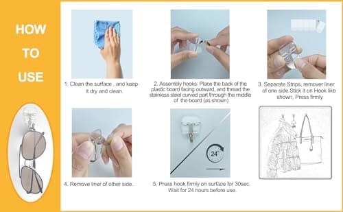 Karsbarwe 25 Small Hooks +30 Removable Strips, Clear Wire Hanger Hooks, Damage-Free Utility Hooks, Heavy Duty with Adhesive Strips, No Tools Wall Hook for Hanging, Value Pack - Thumbnail 6