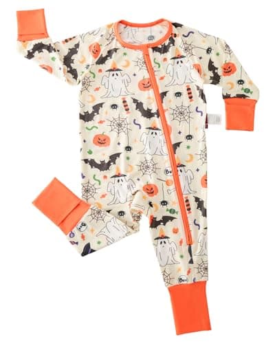 aqpa Baby Pajamas for Boys & Girls, Preemie & Newborn Onesies Sleepers, 92% Viscose From Bamboo 2-Way Zippers Footless PJs(Beige Halloween 0-3M) - Image 1