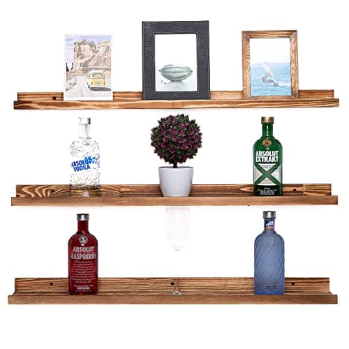 AZSKY Floating Picture Ledge Shelf | 48" Rustic Wood Wall Shelves Set of 3 | Photo Frame Display | Nursery Book Organizer for Bathroom, Bedroom, Living Room, Kitchen | Easy Install | Burnt Brown - Thumbnail 4