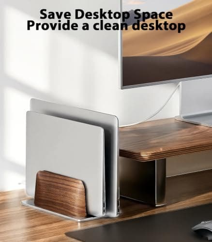 LOXP 𝟮𝟬𝟮𝟲 𝗨𝗽𝗴𝗿𝗮𝗱𝗲𝗱 Aluminum Vertical Laptop Stand, [Black Cedar Wood Dual-Slot], Desktop Adjustable MacBook Stand, Adjustable Base, for MacBook Pro/Air, (up to 17.3-inch Gaming laptops) - Thumbnail 2