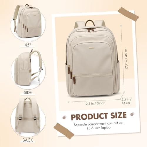 GOLF SUPAGS 15.6 Inch Women's Laptop Backpack, Water Resistant Work College Travel Daypack, Everyday Commuter Bag for Teacher Nurse (Apricot) - Thumbnail 4