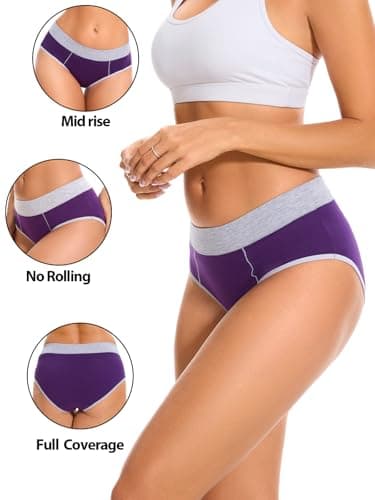 CleainKorte Womens Underwear Cotton Mid Rise Hipster Panties - Soft Stretch Breathable Briefs for Ladies 5 Pack M - Thumbnail 5
