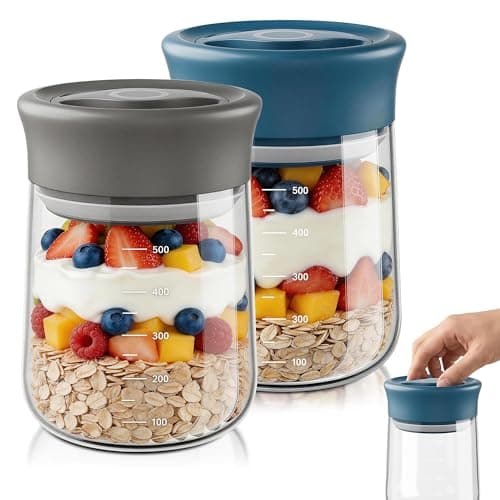 Overnight Oats containers with Lids, Upgraded Easy Open quarter twist, 16 oz Glass Food Storage Jars set of 2, Wide Mouth Mason Salad Jars for Meal Prep, Coffee Beans, Grains, Loose Tea and More - Image 1